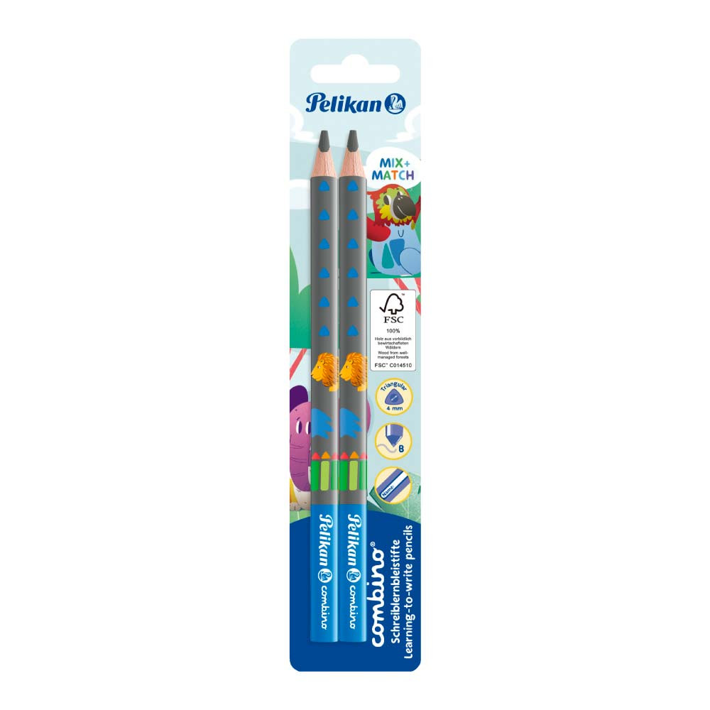 PELIKAN Schreiblernbleistift combino® für rechts- und linkshändig - dreieckig 2er Set blau