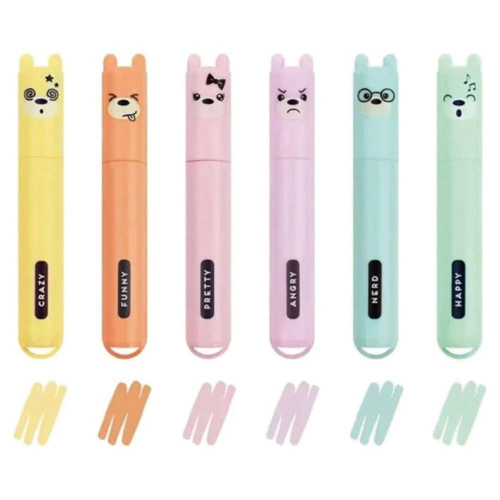 LEGAMI Mini-Textmarker 6er Set Pastell Teddy‘s Style Sortiment