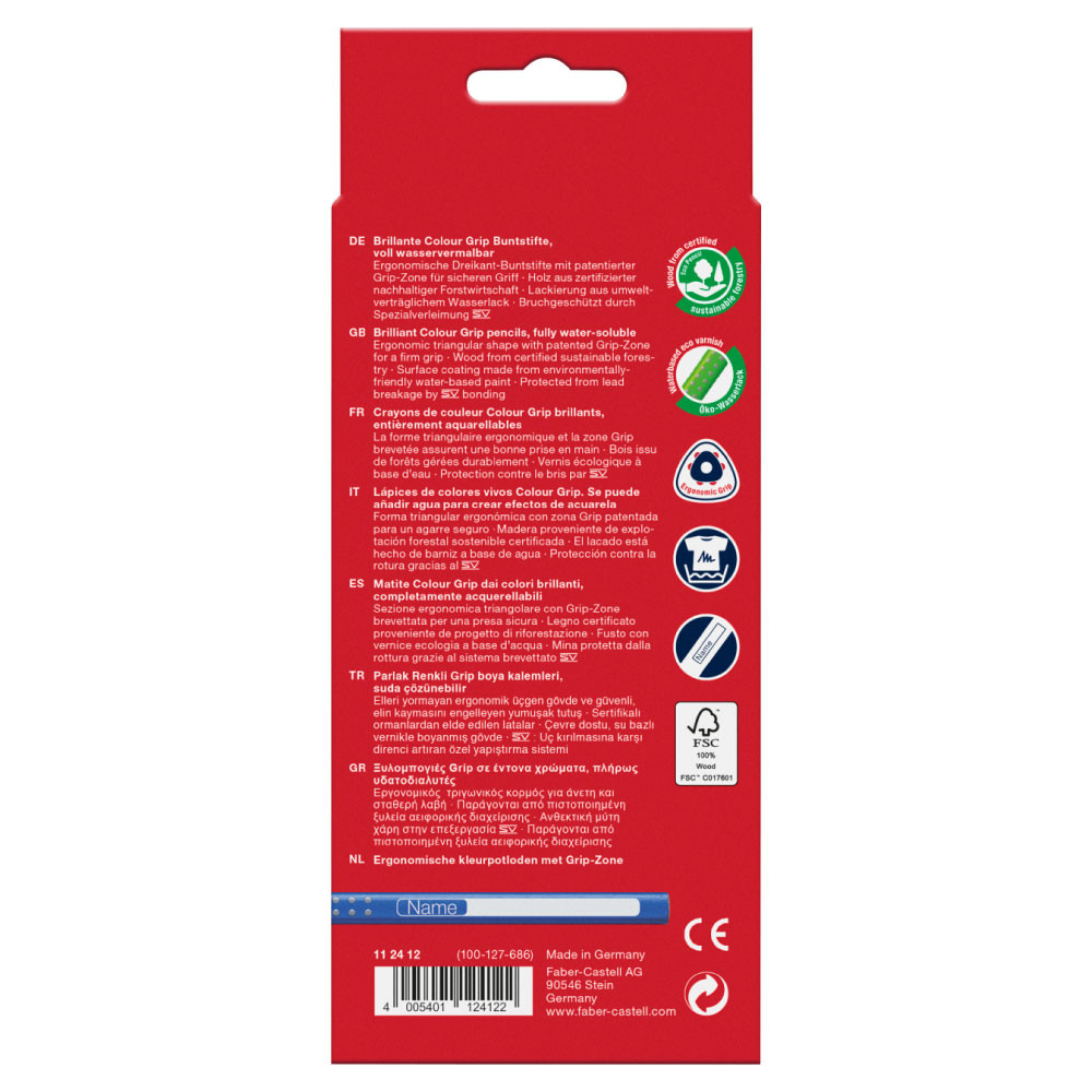 FABER CASTELL Dreikant-Buntstift Colour GRIP 12er Set hinten