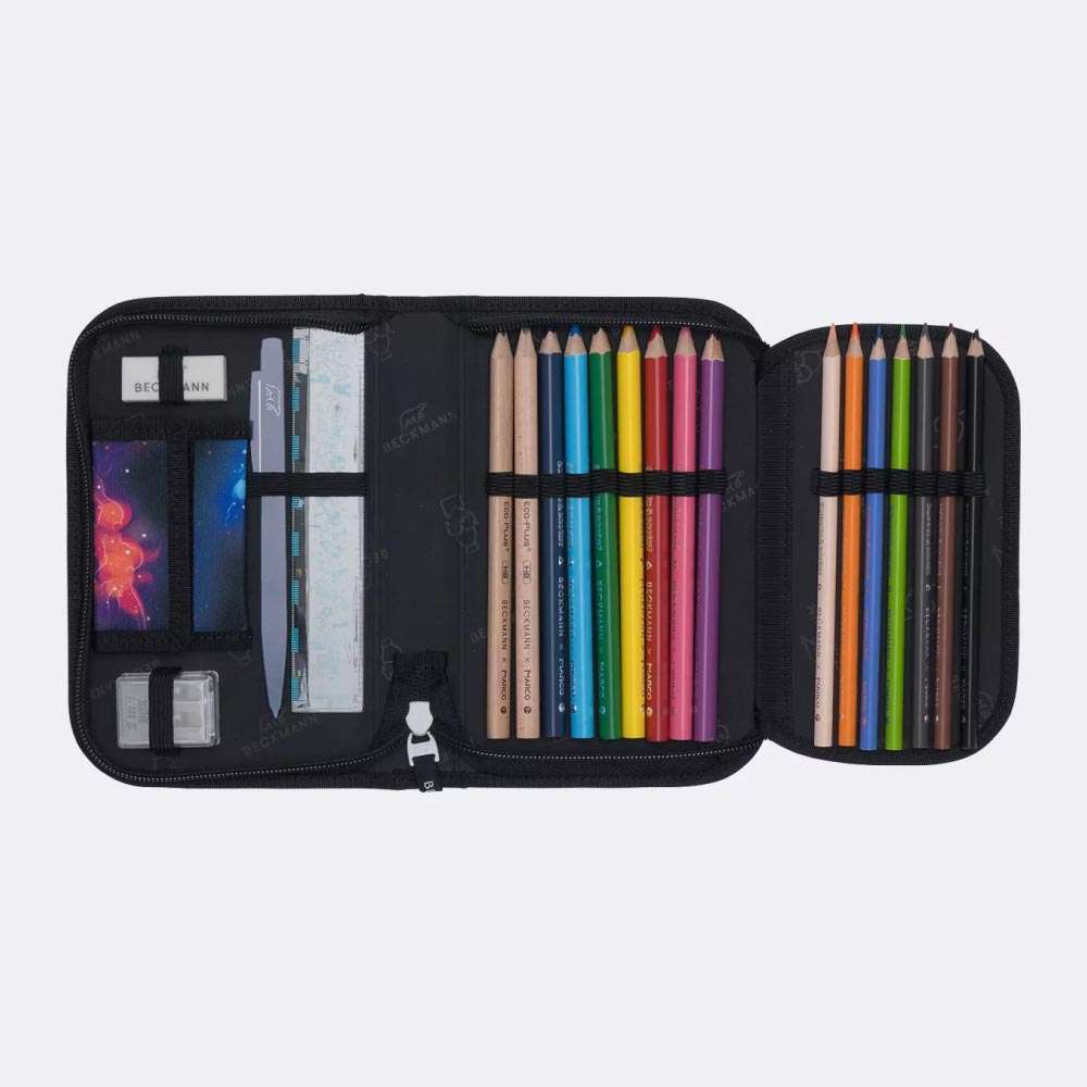 BECKMANN Schulranzen Set AIR PLUS 6 tlg - Ninja Elements Schüleretui offen gefüllt