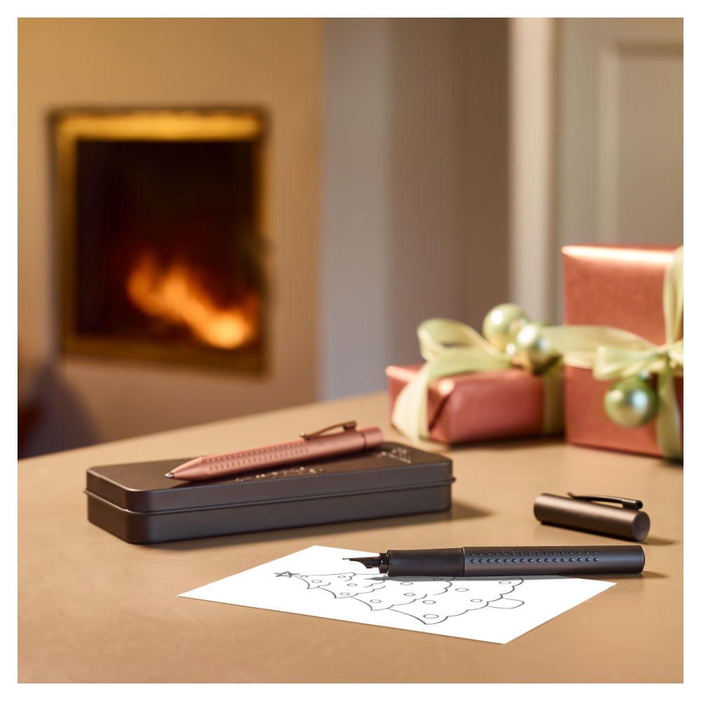 FABER-CASTELL Füller Grip 2010 - Sets, Füller Grip 2010 dapple gray - M + 12x Tintenpatronen