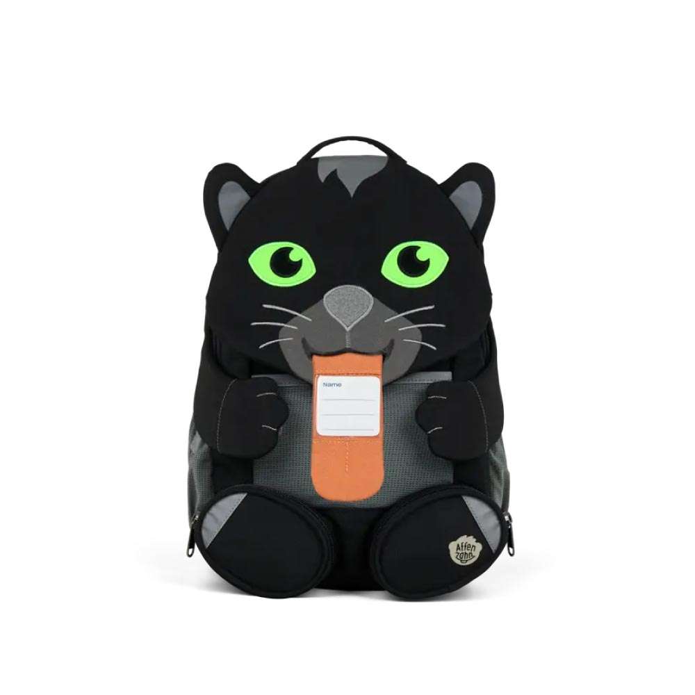 AFFENZAHN Rucksack GROßE FREUNDE - schwarzer Panther Front Nametag
