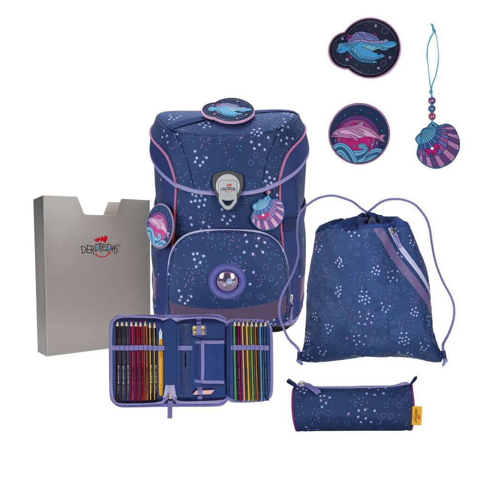 DERDIEDAS Schulrucksack ErgoFlex EASY Set - 6 tlg. Deep Ocean