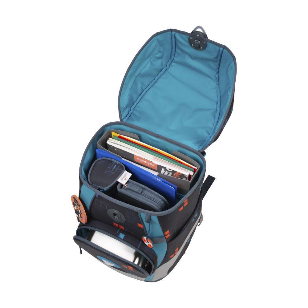 DERDIEDAS Schulrucksack ErgoFlex Tiny Set - 6 tlg Ninja Fighter seitlich offen