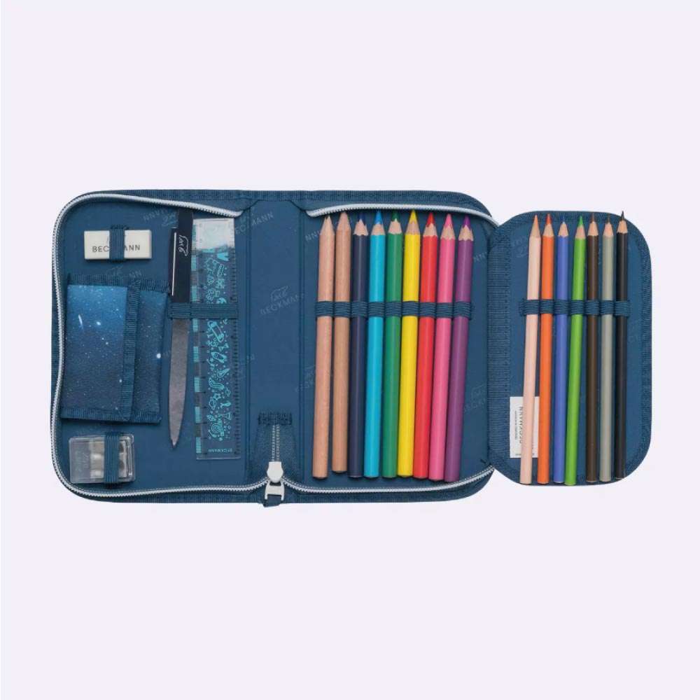 BECKMANN Schulranzen ACTIVE AIR FLX 6 tlg - Space Mission Schüleretui geöffnet