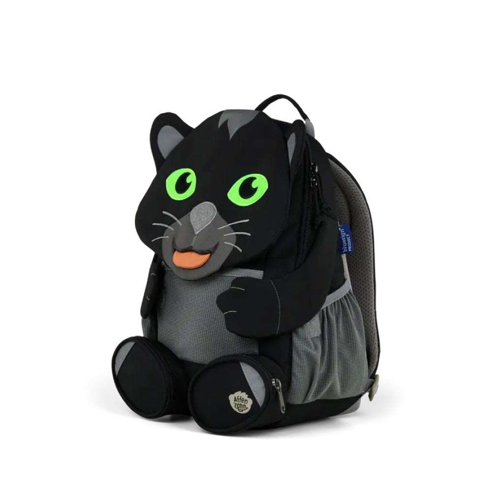 AFFENZAHN Rucksack GROßE FREUNDE - schwarzer Panther seitliche Front links