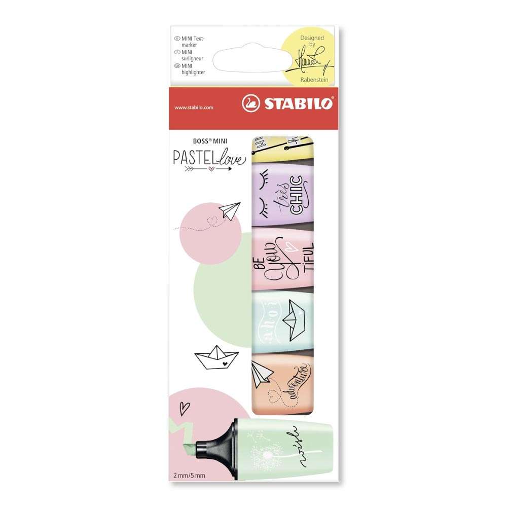 Textmarker - STABILO BOSS MINI Pastellove - 6er Pack - 6 Pastell-Farben Verpackung