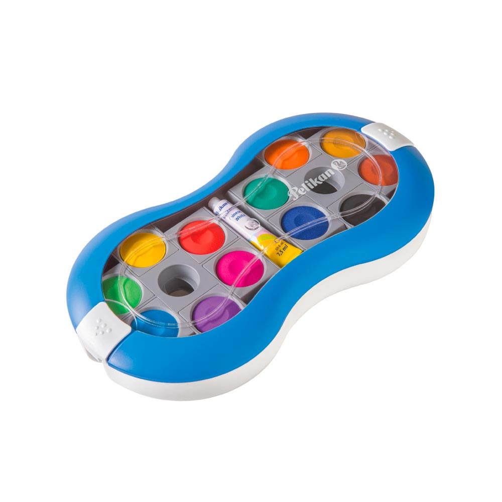 Pelikan Farbkasten Space+ 735 blau - 1 Tube Deckweiß - DIN Norm DIN 24 Farben von der Seite