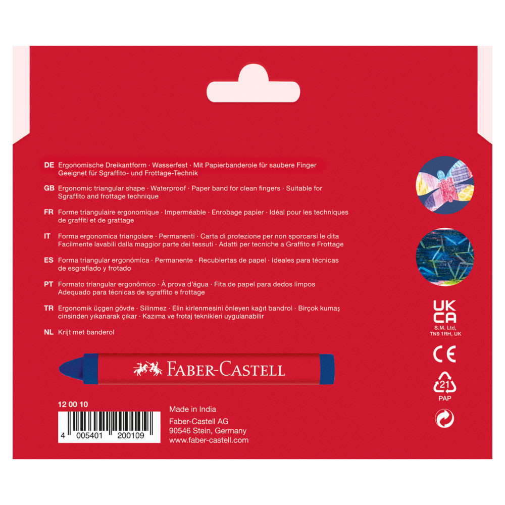 FABER-CASTELL Wachsmalkreide - wasserfest 12er Set hinten