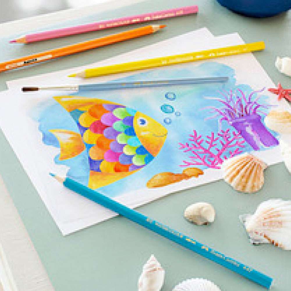FABER-CASTELL Aquarellstifte Buntstifte Bild mit Fisch