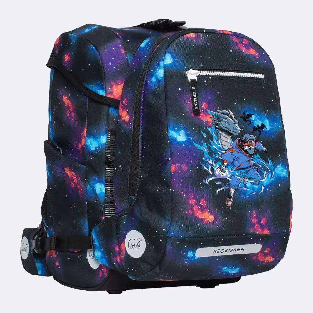 BECKMANN Schulranzen Set AIR PLUS 6 tlg - Ninja Elements Schulranzen mit Sporttasche