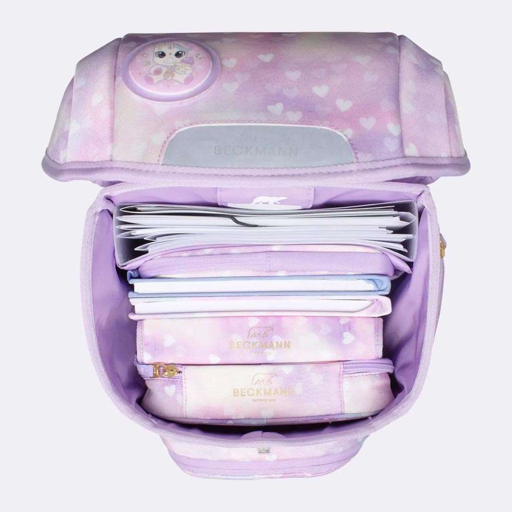 BECKMANN Schulranzen Set AIR PLUS 6 tlg - Princess Purple oberes Fach gefüllt