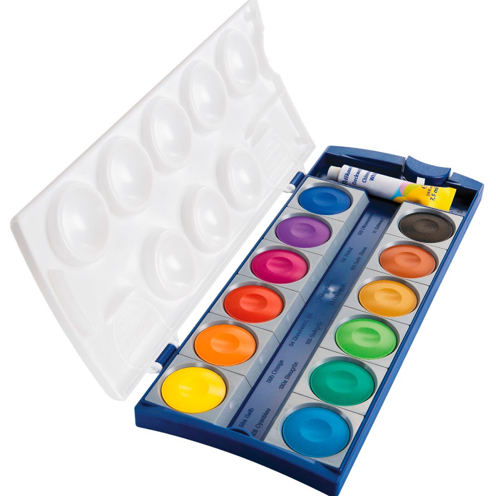 PELIKAN Farbkasten 735 K12 - 1 Tube Deckweiß Farben seitlich