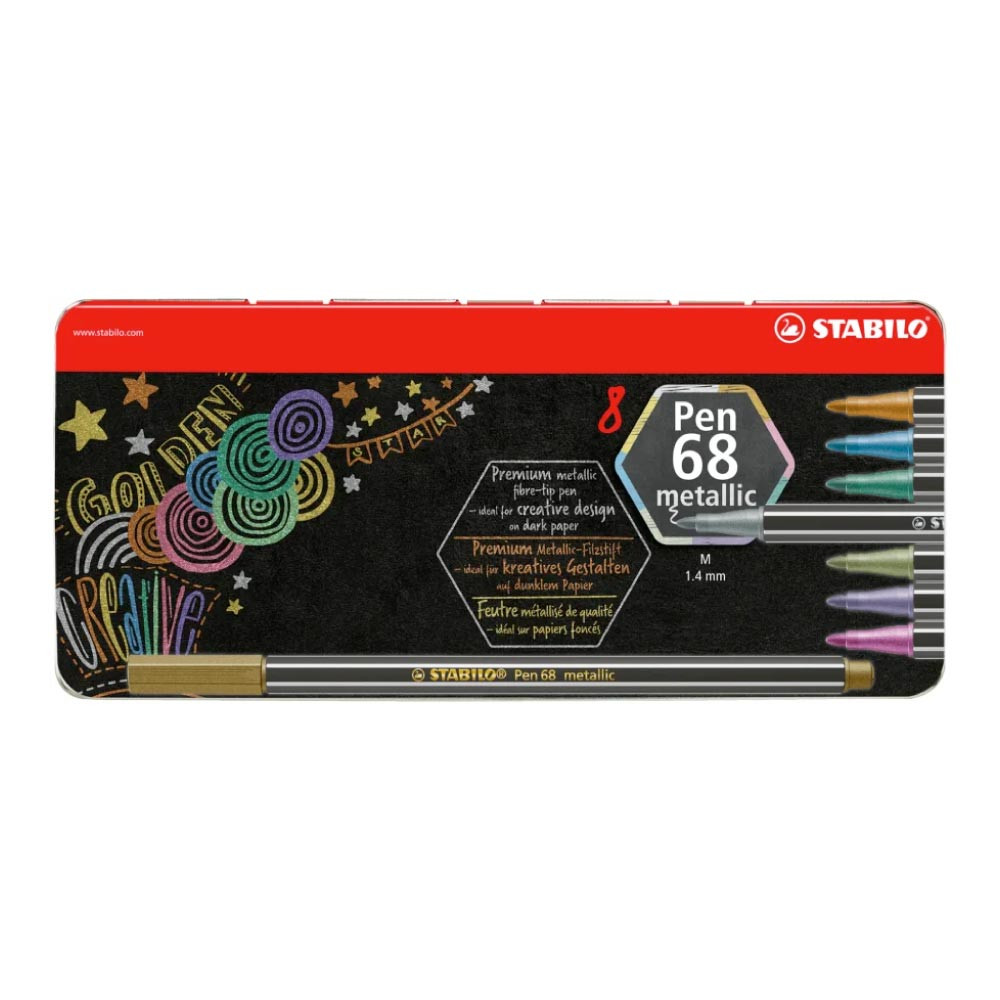 STABILO Premium Filzstift Pen 68 metallic 8er Set Metalletui
