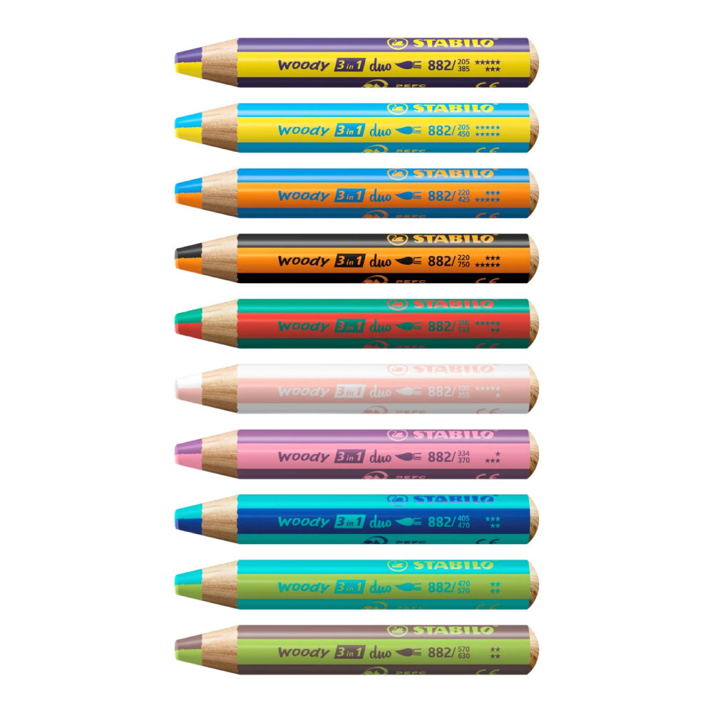 STABILO Buntstifte/Wachsmalstifte woody 3 in 1 duo Übersicht alle Stifte
