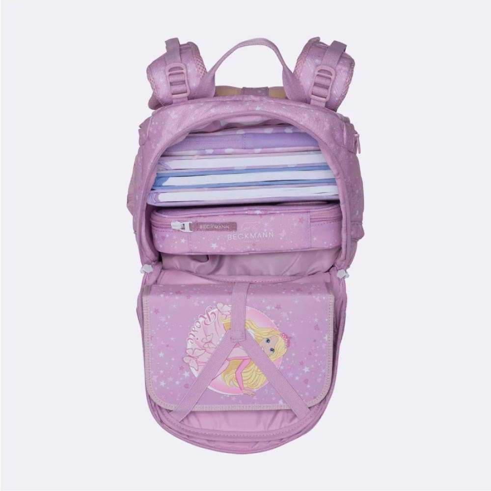 BECKMANN Schulranzen Active Air FLX 6 tlg - Rosie oberes Fach geöffnet gefüllt