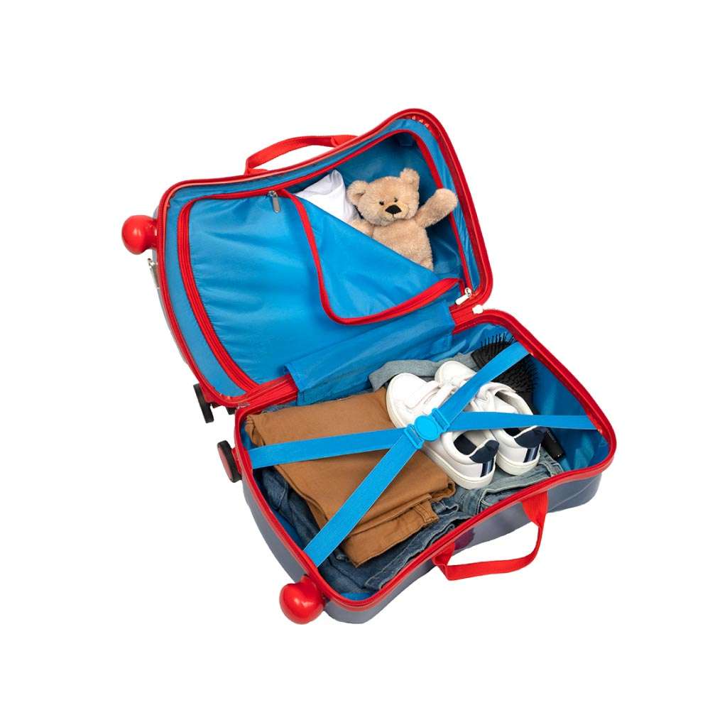 SCOOLI Kinderkoffer Ride-On Trolley - Spider Man offen gefüllt