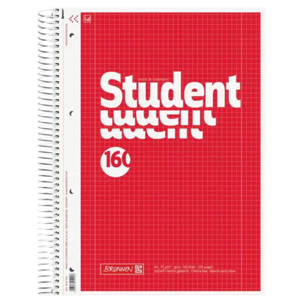 BRUNNEN Collegeblock Student A4, Lineatur 28, 160 Blatt, rot