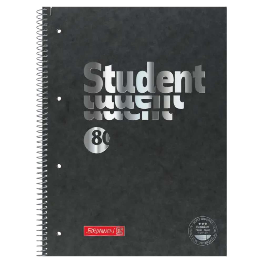BRUNNEN Collegeblock Premium Student FACT!plus A4, Lineatur 27, 80 Blatt, schwarz