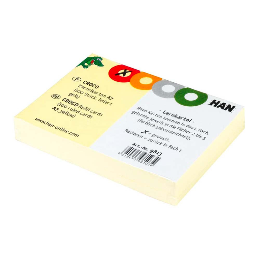 HAN Karteikarten 100 St. liniert gelb CROCO A7