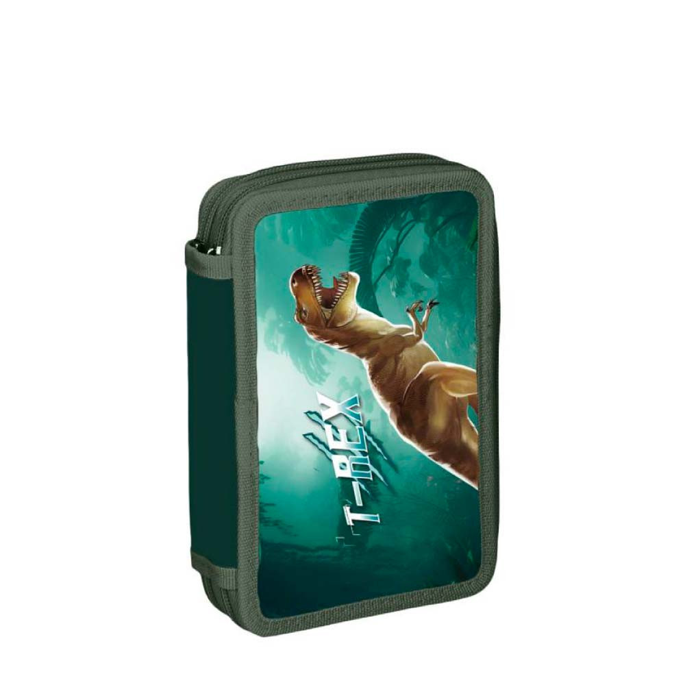 SPIRIT Federmäppchen für Jungen 2-Zip 28-teilig - T-Rex