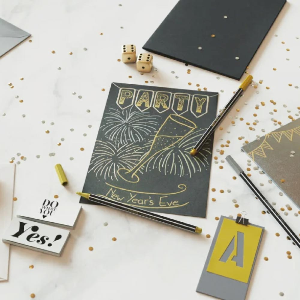 STABILO Premium Filzstift Pen 68 metallic golene Zeichnung mit Stiften auf schwarzem Papier